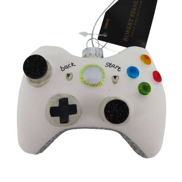 Robert Stanley White Game Controller Blown Glass Christmas Ornament Glitter NEW - Picture 1 of 7